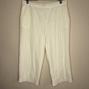 Vintage Alfred Dunner Pull-On Capris Ivory Eyelet Back Elastic Women’s Size 14